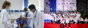 Picture 3: Lecturer guiding two medical students from the University of Manchester during their internship at the university hospital.Picture 4: Students taking a commemorative photo during the Opening Ceremony of the 2022-2023 academic year. 