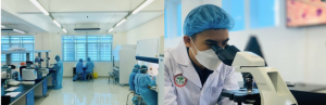 Picture 1: One of the research offices at the center of the university.Picture 2: The students of the laboratory testing program at the university practice in the lab room.
